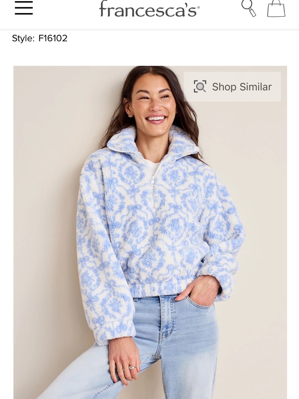 Stoosh Blue & White Sherpa Pullover Jacket